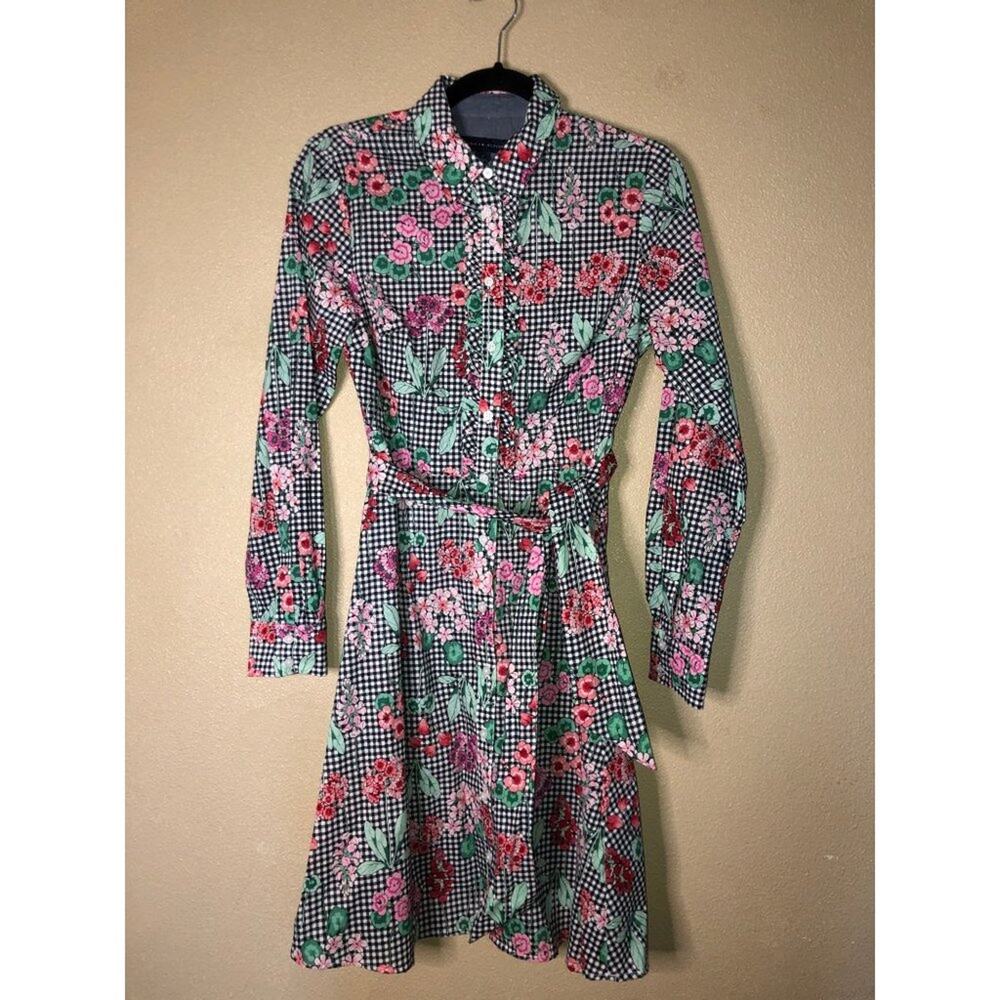 Tommy Hilfiger Old Money Coquette Gingham Floral Long Sleeve Dress W/ Belt